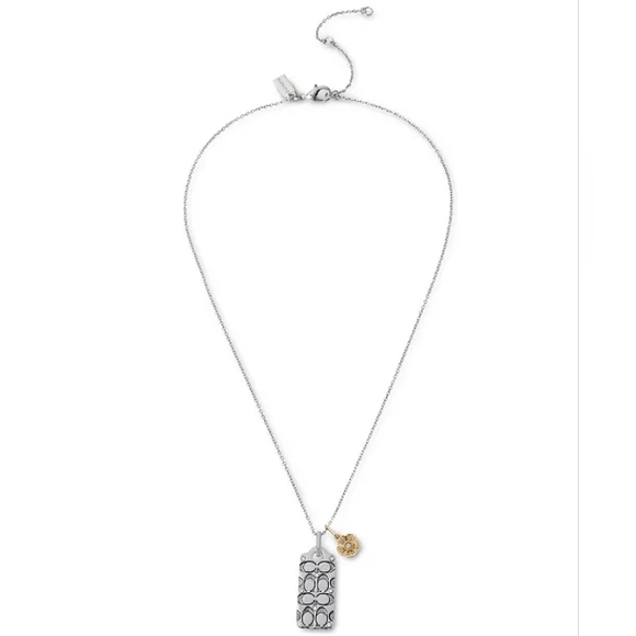 🩶COACH QUILTED LOGO TAG PENDANT NECKLACE - Picture 2 of 7